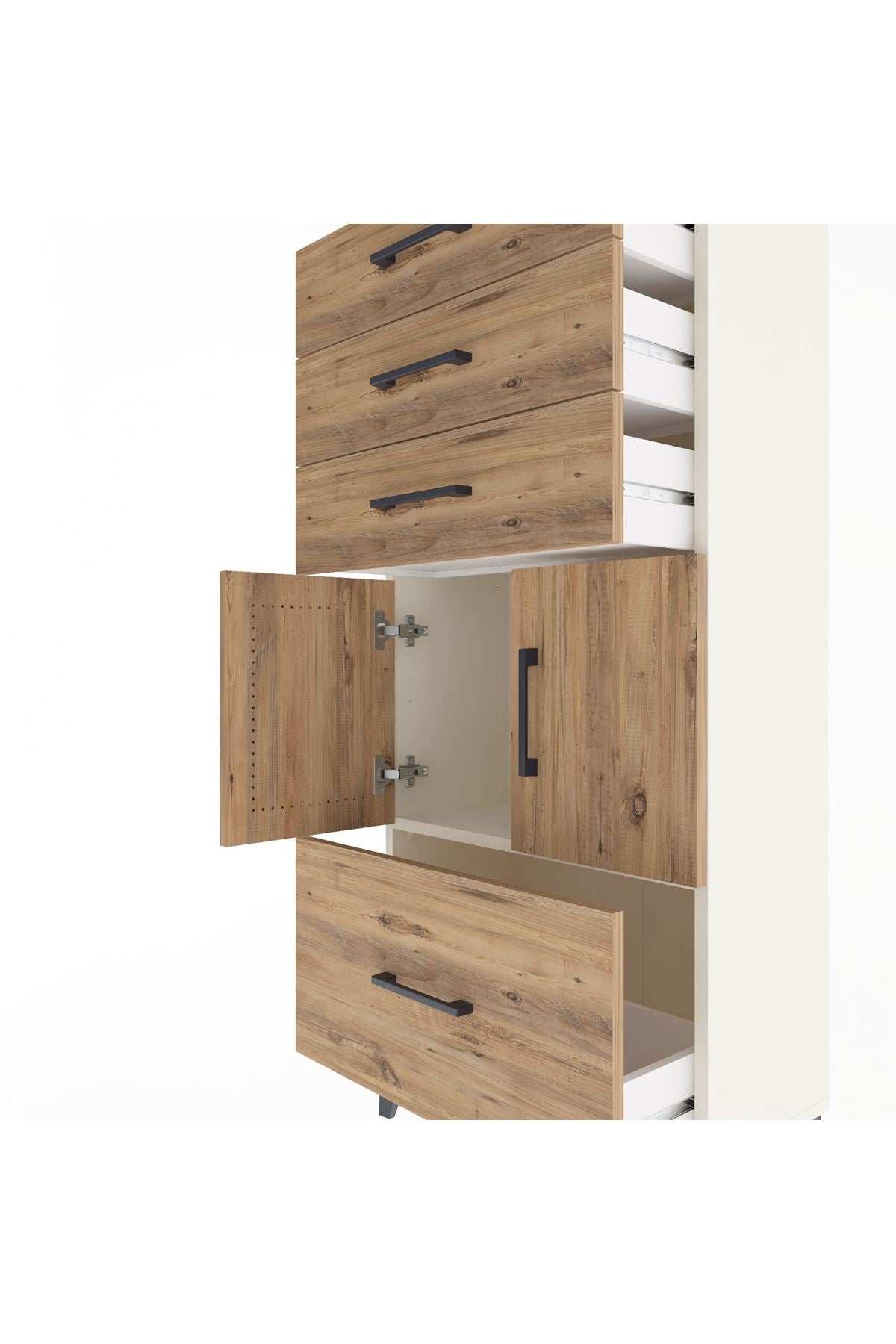 Arges Dolap Tek Raflı 4 Çekmeceli 2 Kapaklı 60x30x134 Aytaşı-Çam