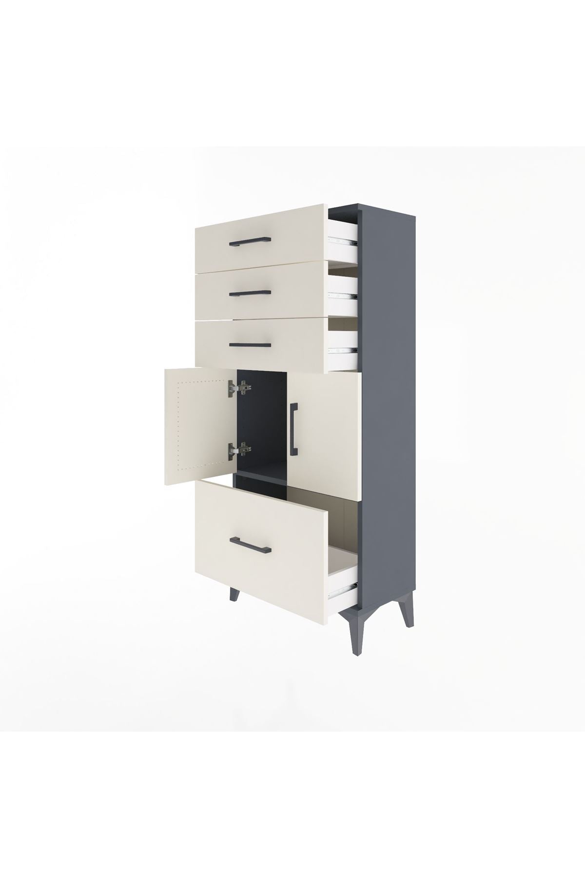 Arges Dolap Tek Raflı 4 Çekmeceli 2 Kapaklı 60x30x134 Antrasit-Aytaşı