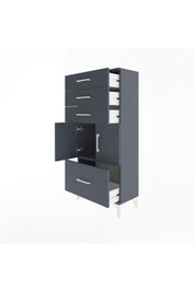 Arges Dolap Tek Raflı 4 Çekmeceli 2 Kapaklı 60x30x134 Antrasit-Antrasit