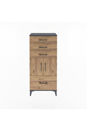 Arges Dolap Tek Raflı 4 Çekmeceli 2 Kapaklı 60x30x134 Antrasit-Çam