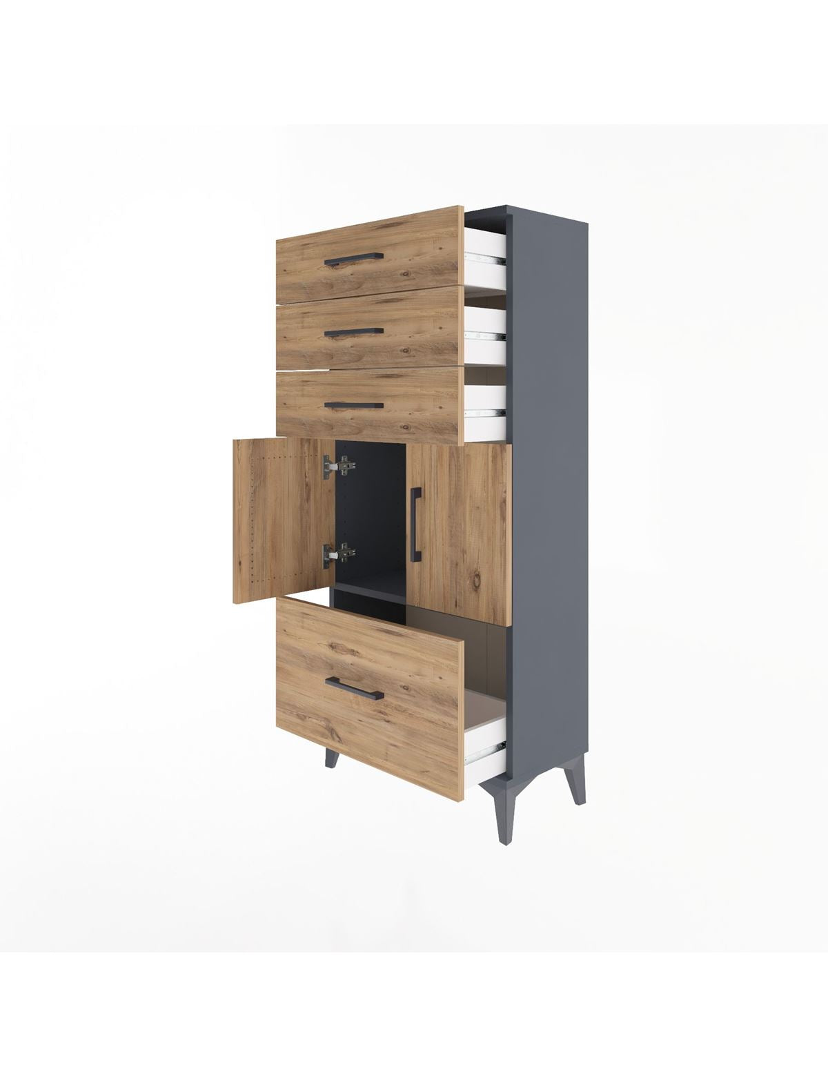 Arges Dolap Tek Raflı 4 Çekmeceli 2 Kapaklı 60x30x134 - S17M076V6A
