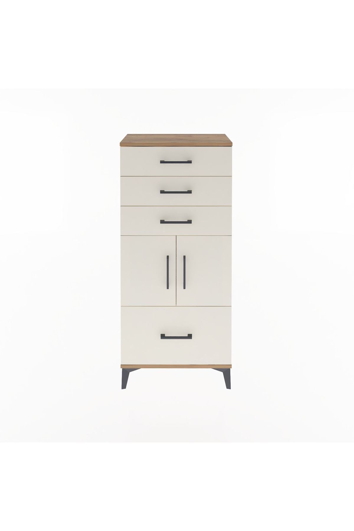 Arges Dolap Tek Raflı 4 Çekmeceli 2 Kapaklı 60x30x134 Çam-Aytaşı