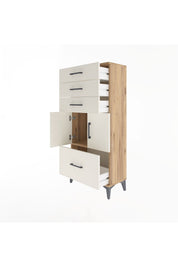 Arges Dolap Tek Raflı 4 Çekmeceli 2 Kapaklı 60x30x134 Çam-Aytaşı