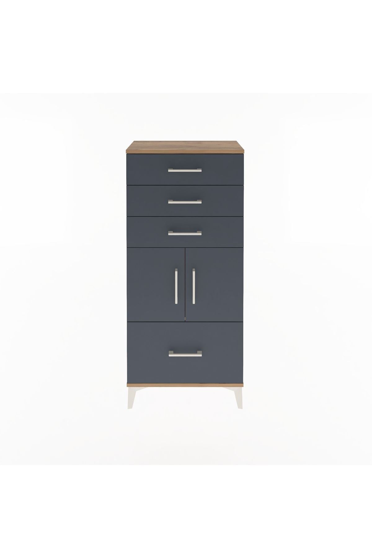 Arges Dolap Tek Raflı 4 Çekmeceli 2 Kapaklı 60x30x134 Çam-Antrasit