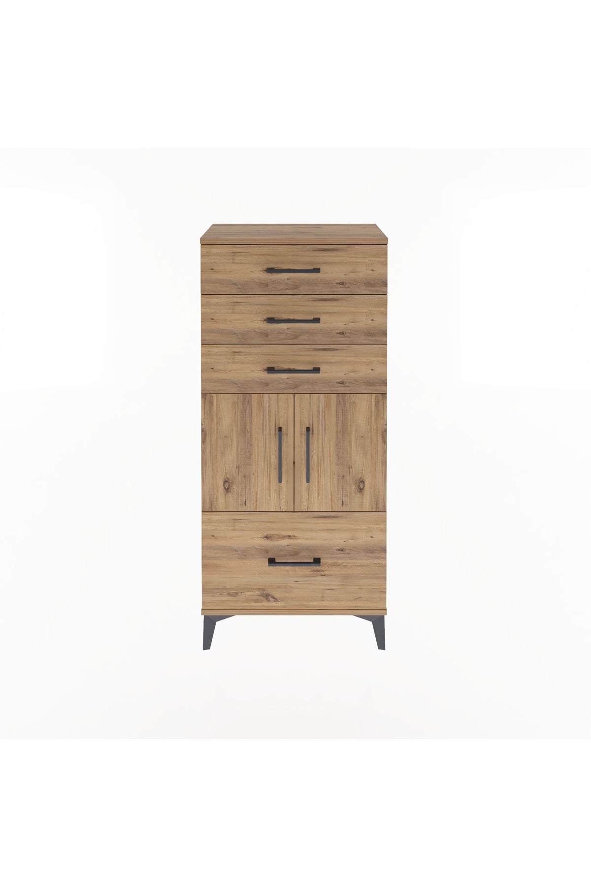 Arges Dolap Tek Raflı 4 Çekmeceli 2 Kapaklı 60x30x134 Çam-Çam