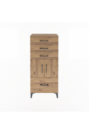 Arges Dolap Tek Raflı 4 Çekmeceli 2 Kapaklı 60x30x134 Çam-Çam