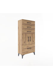 Arges Dolap Tek Raflı 4 Çekmeceli 2 Kapaklı 60x30x134 Çam-Çam