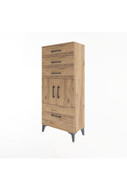 Arges Dolap Tek Raflı 4 Çekmeceli 2 Kapaklı 60x30x134 Çam-Çam