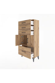 Arges Dolap Tek Raflı 4 Çekmeceli 2 Kapaklı 60x30x134 Çam-Çam