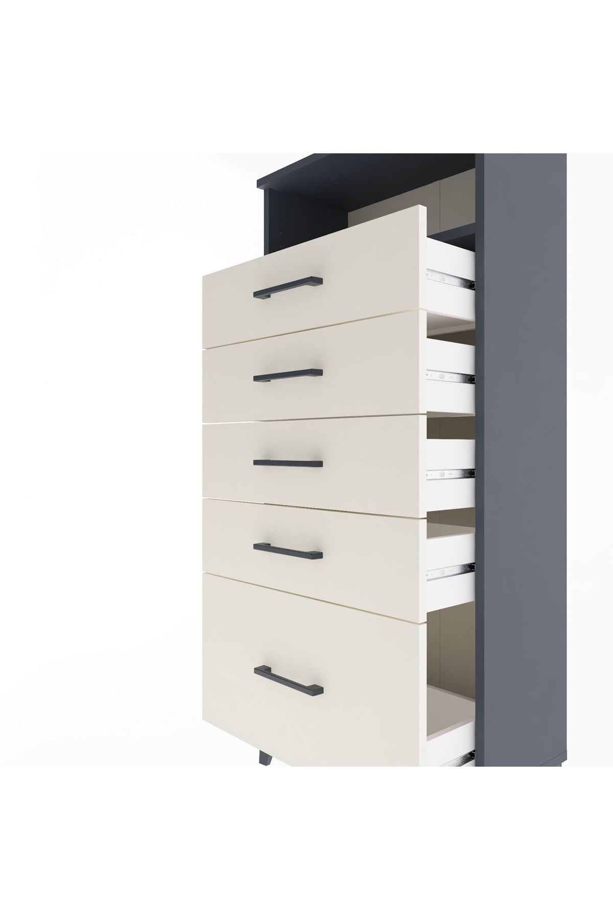 Arges Dolap Tek Raflı 5 Çekmeceli 60x30x134 Antrasit-Aytaşı