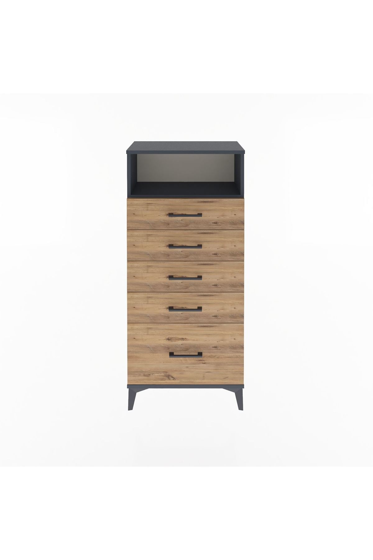 Arges Dolap Tek Raflı 5 Çekmeceli 60x30x134 Antrasit-Çam