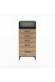 Arges Dolap Tek Raflı 5 Çekmeceli 60x30x134 Antrasit-Çam