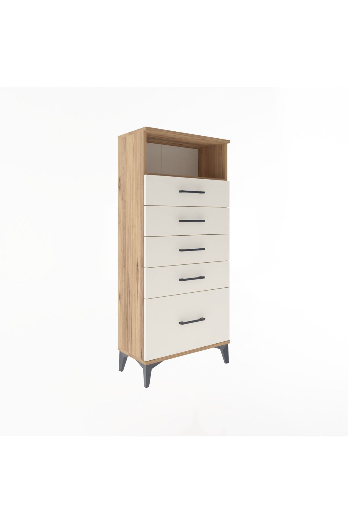 Arges Dolap Tek Raflı 5 Çekmeceli 60x30x134 Çam-Aytaşı