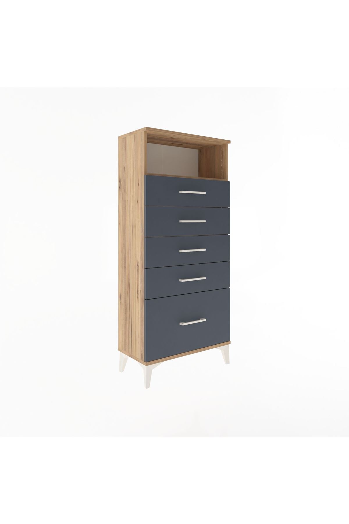 Arges Dolap Tek Raflı 5 Çekmeceli 60x30x134 Çam-Antrasit