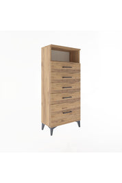 Arges Dolap Tek Raflı 5 Çekmeceli 60x30x134 Çam-Çam