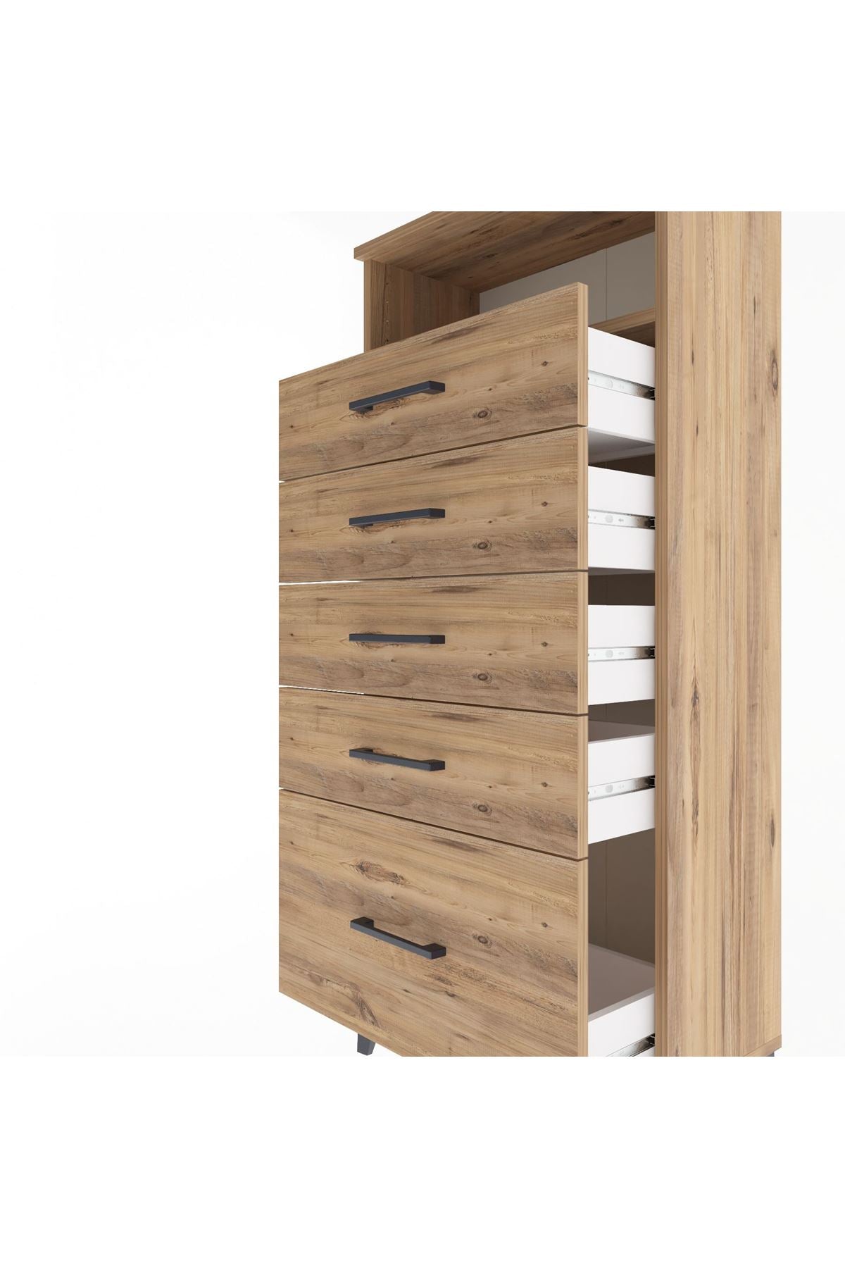 Arges Dolap Tek Raflı 5 Çekmeceli 60x30x134 Çam-Çam