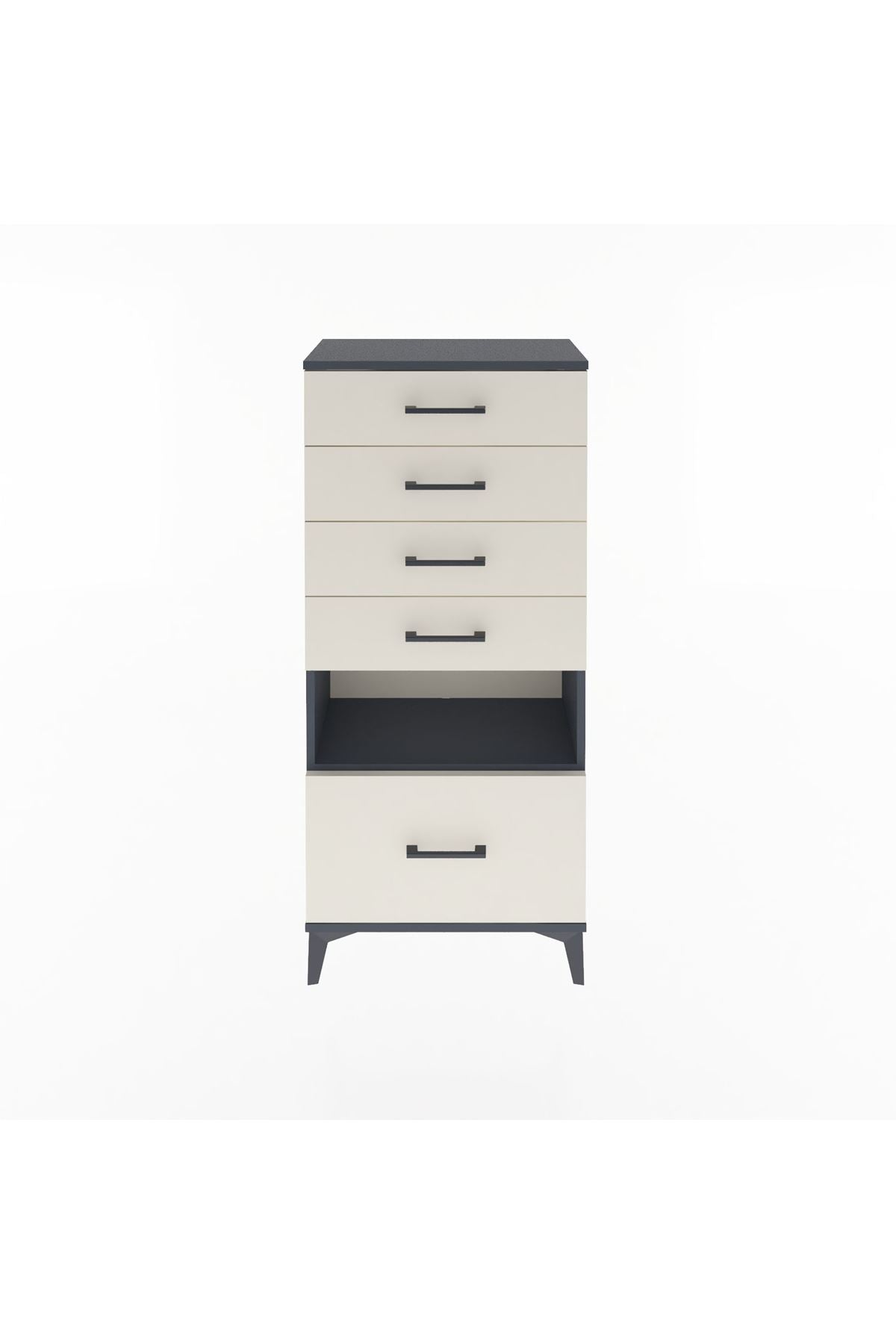 Arges Dolap Tek Raflı 5 Çekmeceli 60x30x134 Antrasit-Aytaşı