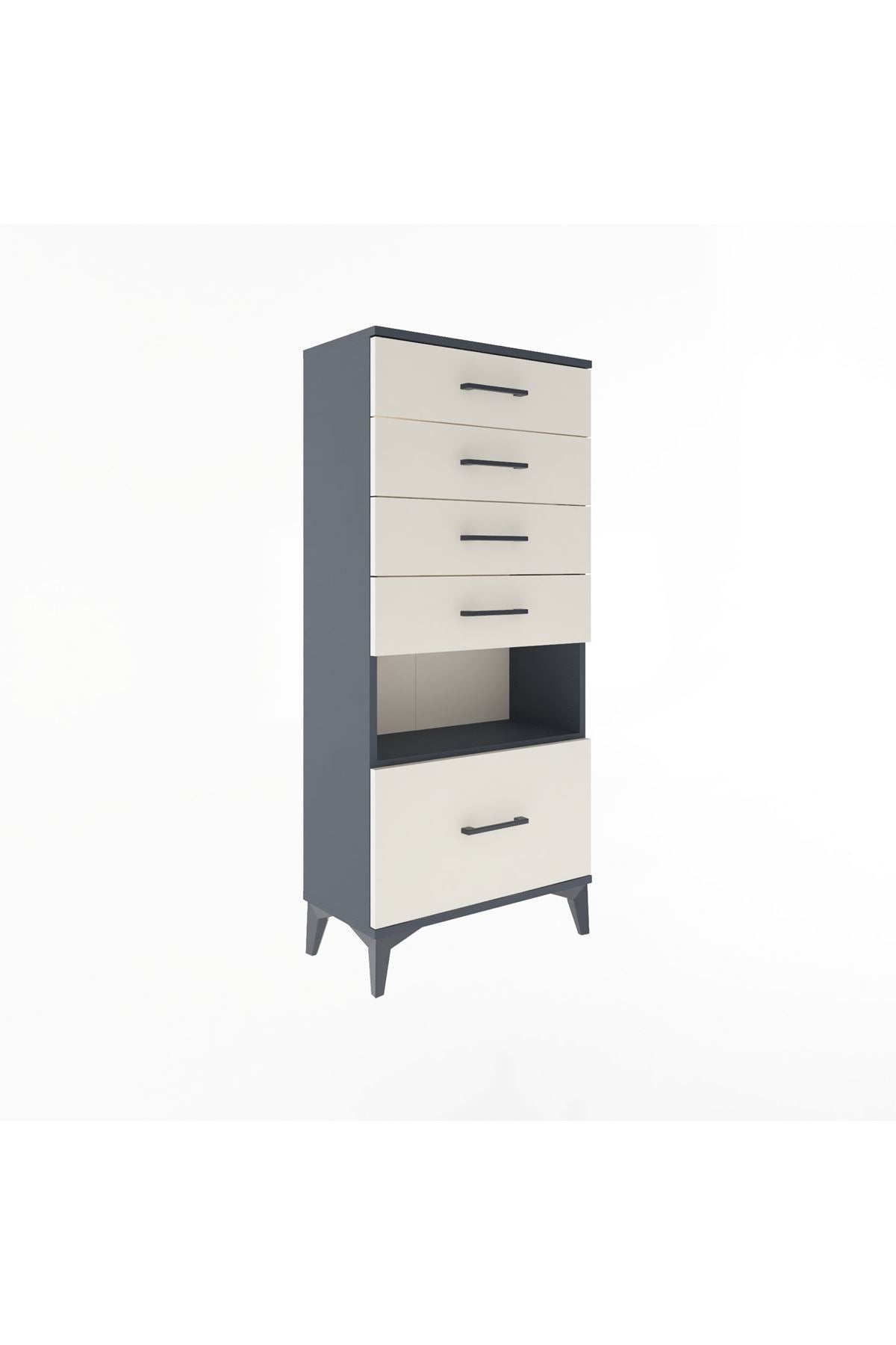 Arges Dolap Tek Raflı 5 Çekmeceli 60x30x134 Antrasit-Aytaşı
