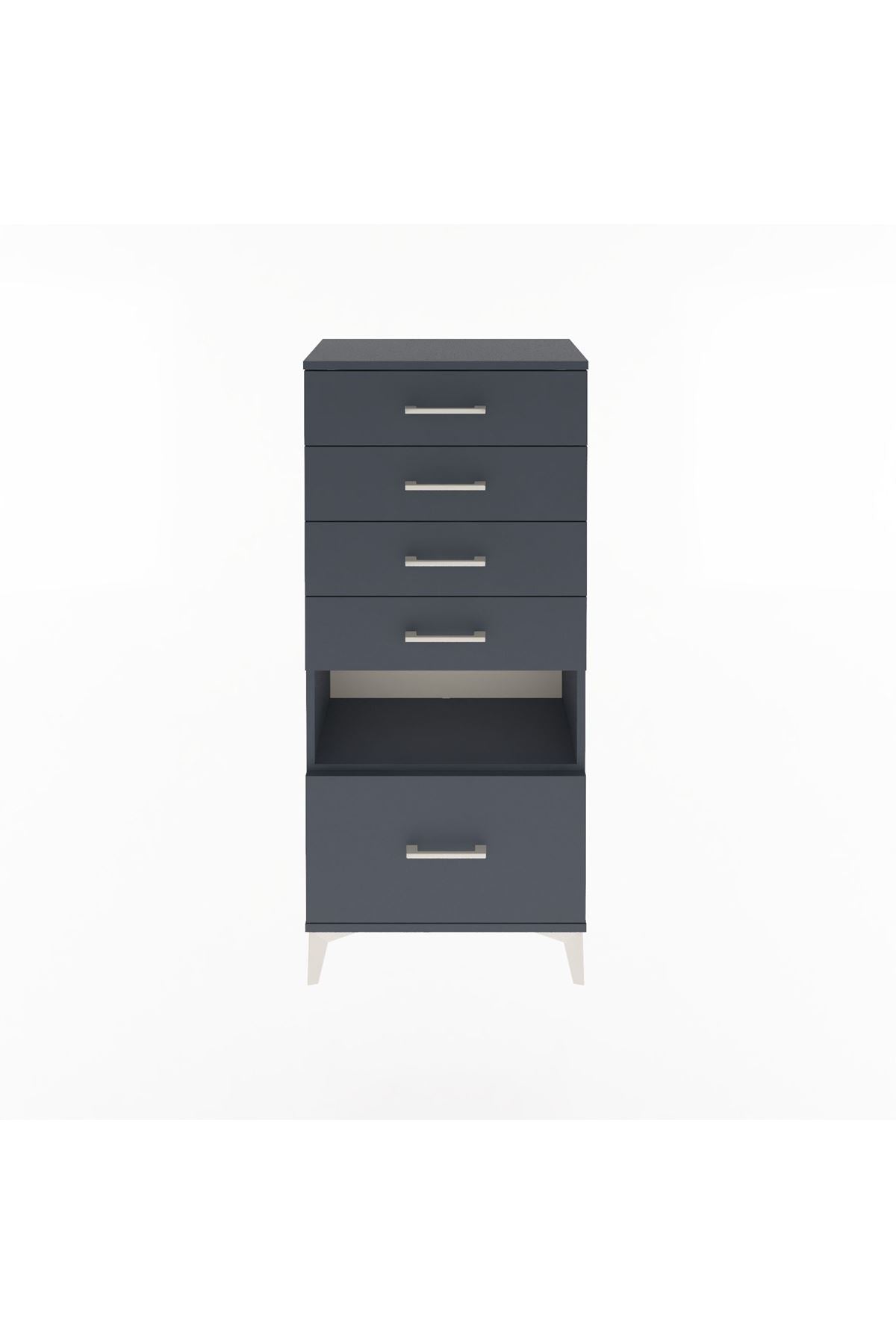 Arges Dolap Tek Raflı 5 Çekmeceli 60x30x134 Antrasit-Antrasit