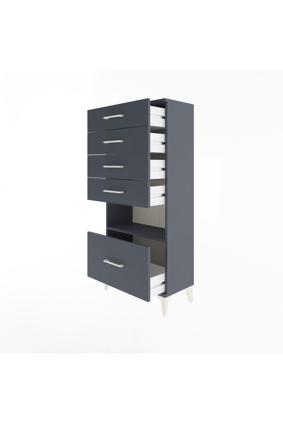 Arges Dolap Tek Raflı 5 Çekmeceli 60x30x134 Antrasit-Antrasit