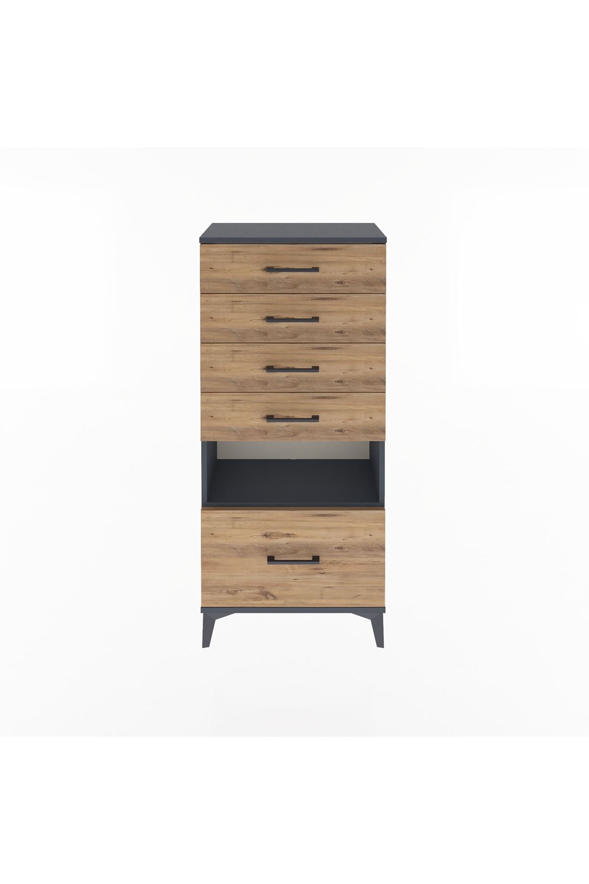 Arges Dolap Tek Raflı 5 Çekmeceli 60x30x134 Antrasit-Çam