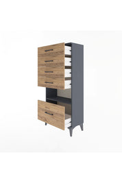 Arges Dolap Tek Raflı 5 Çekmeceli 60x30x134 Antrasit-Çam