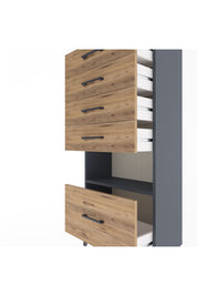 Arges Dolap Tek Raflı 5 Çekmeceli 60x30x134 Antrasit-Çam