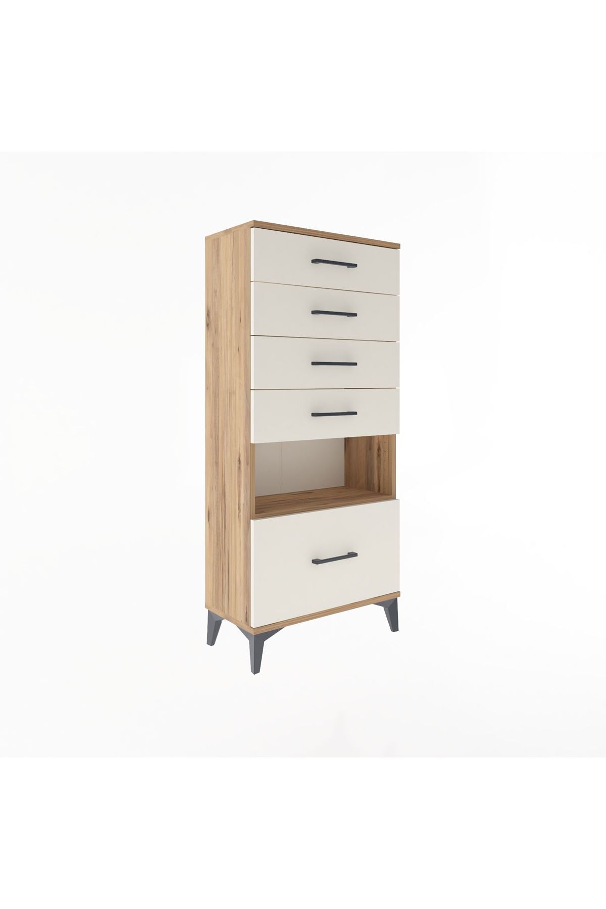 Arges Dolap Tek Raflı 5 Çekmeceli 60x30x134 Çam-Aytaşı