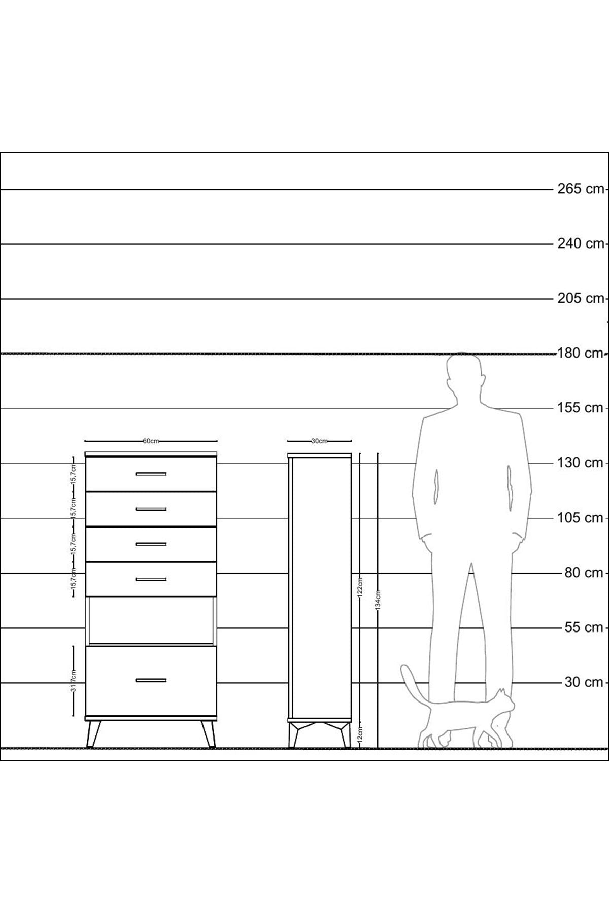 Arges Dolap Tek Raflı 5 Çekmeceli 60x30x134 Çam-Aytaşı
