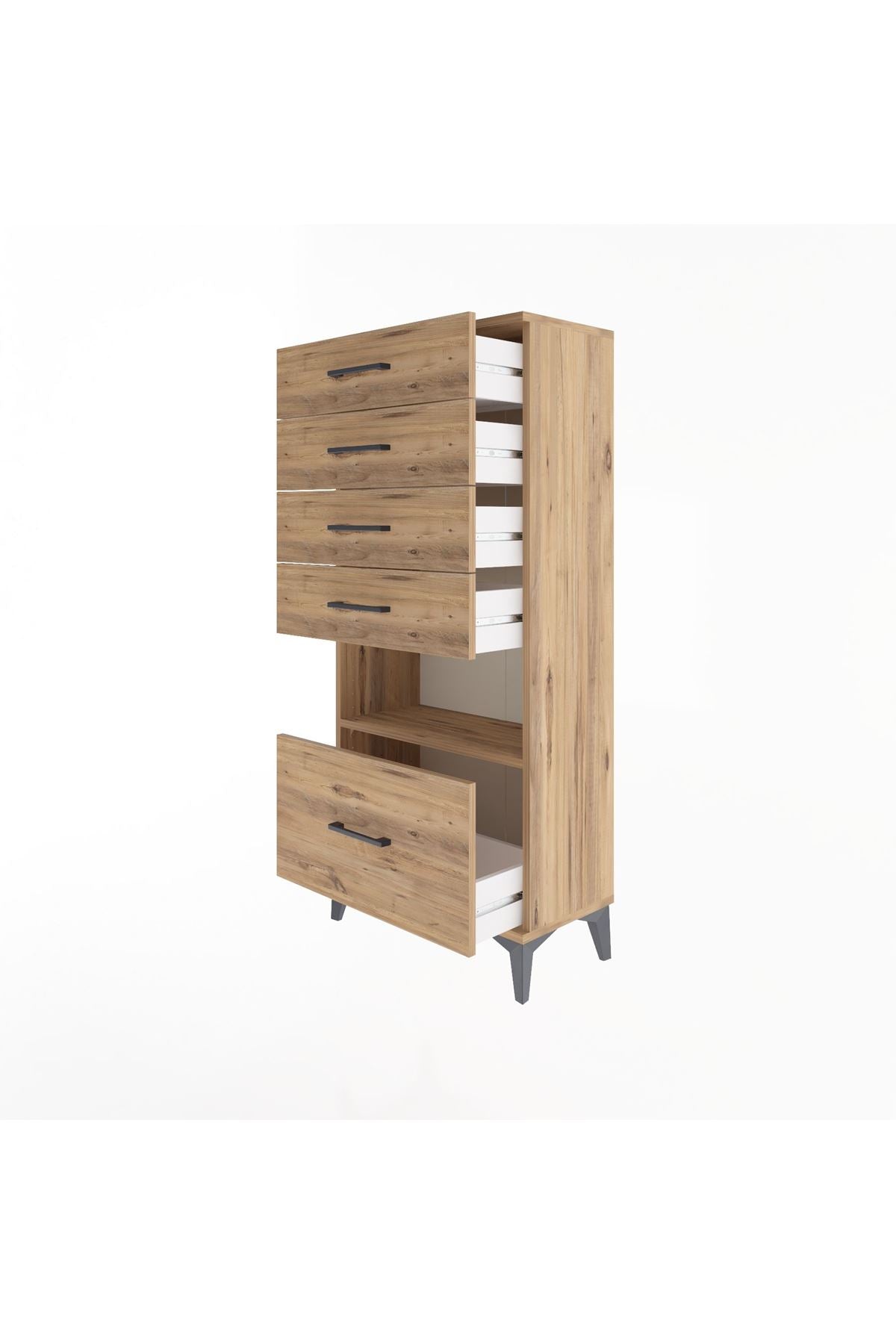 Arges Dolap Tek Raflı 5 Çekmeceli 60x30x134 Çam-Çam