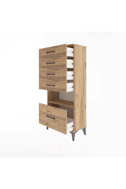 Arges Dolap Tek Raflı 5 Çekmeceli 60x30x134 Çam-Çam