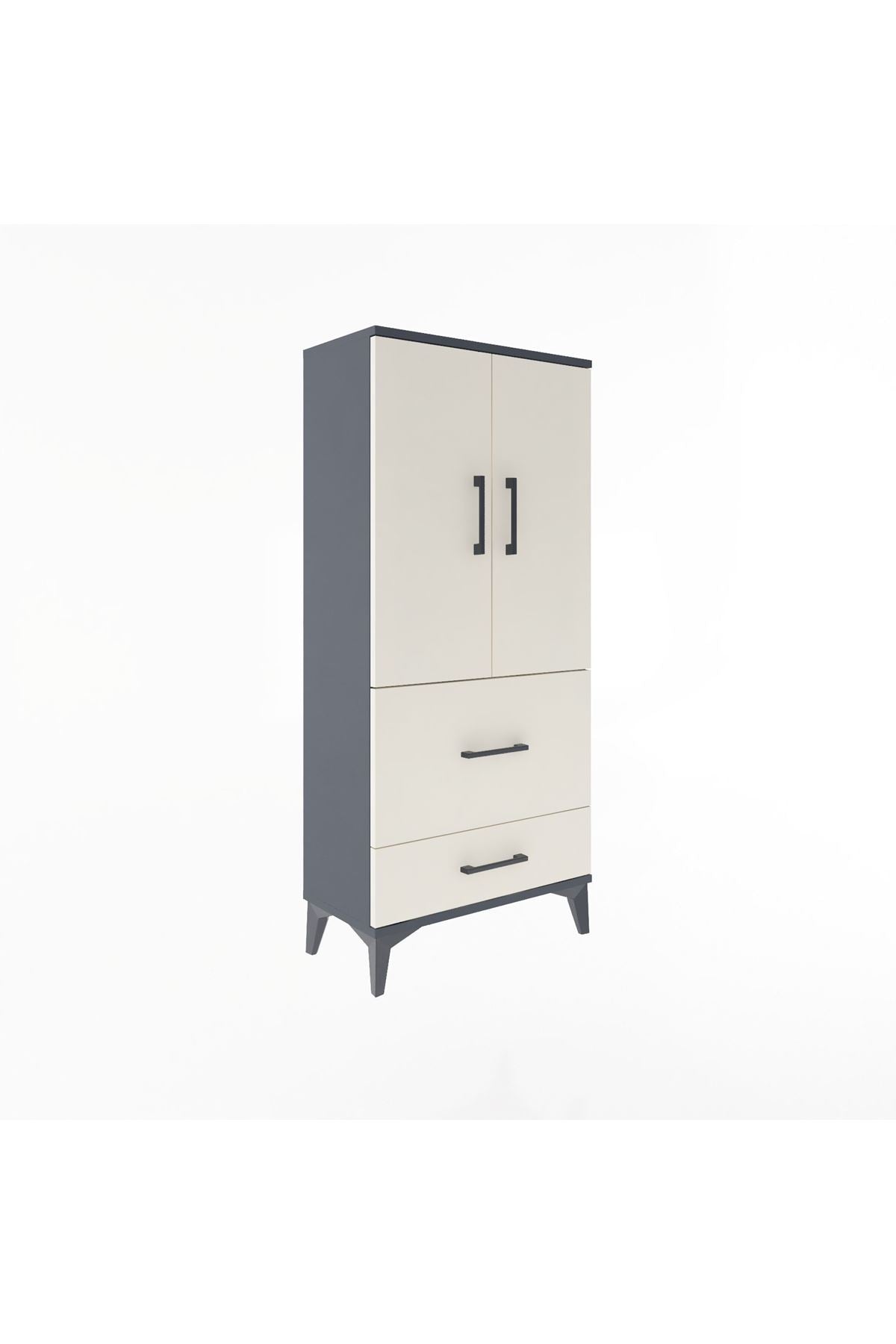 Arges Dolap Tek Raflı 2 Çekmeceli 2 Kapaklı 60x30x134 Antrasit-Aytaşı