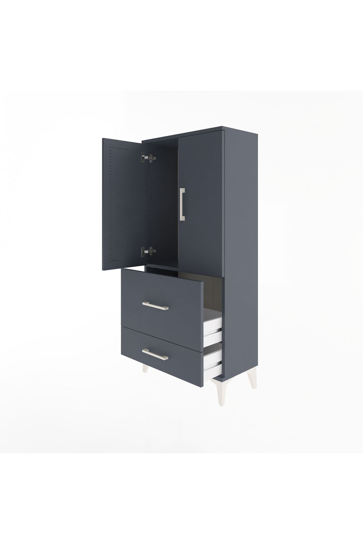 Arges Dolap Tek Raflı 2 Çekmeceli 2 Kapaklı 60x30x134 Antrasit-Antrasit