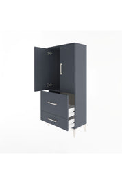 Arges Dolap Tek Raflı 2 Çekmeceli 2 Kapaklı 60x30x134 Antrasit-Antrasit
