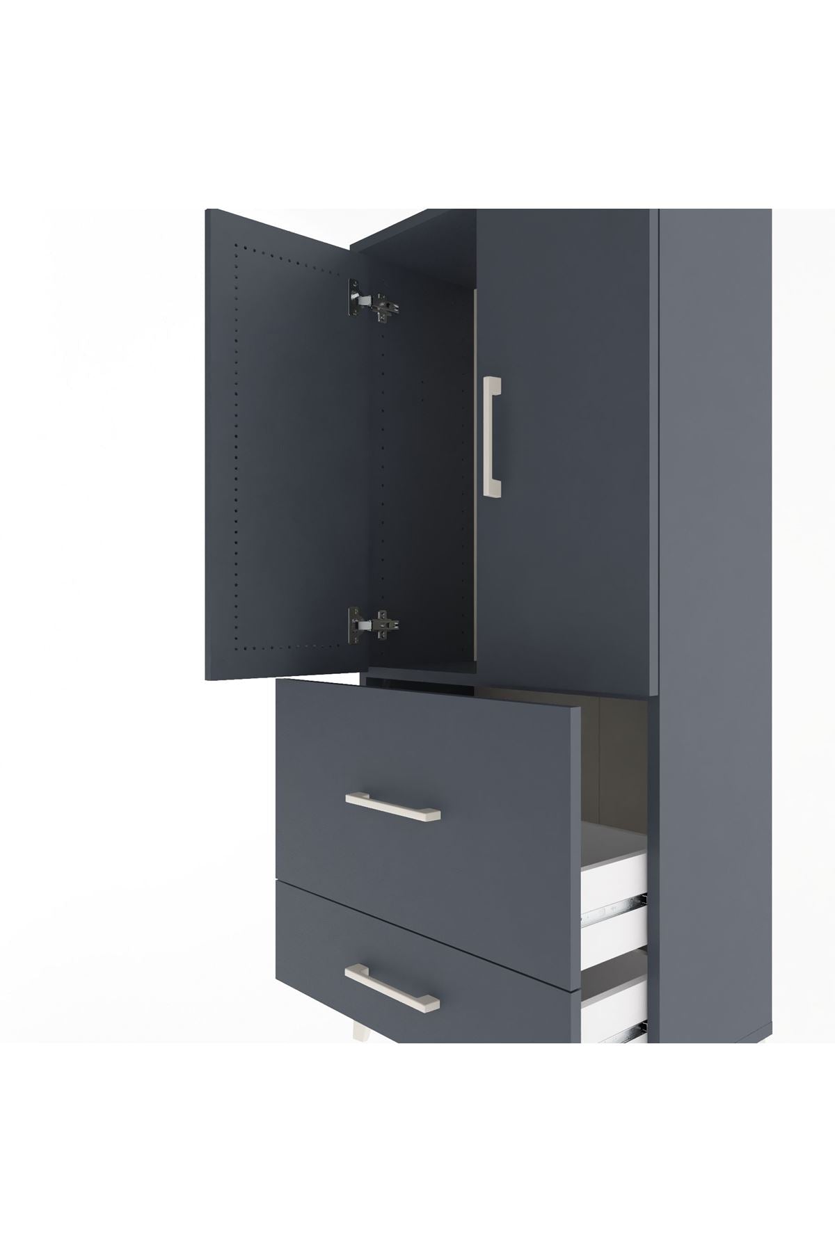 Arges Dolap Tek Raflı 2 Çekmeceli 2 Kapaklı 60x30x134 Antrasit-Antrasit