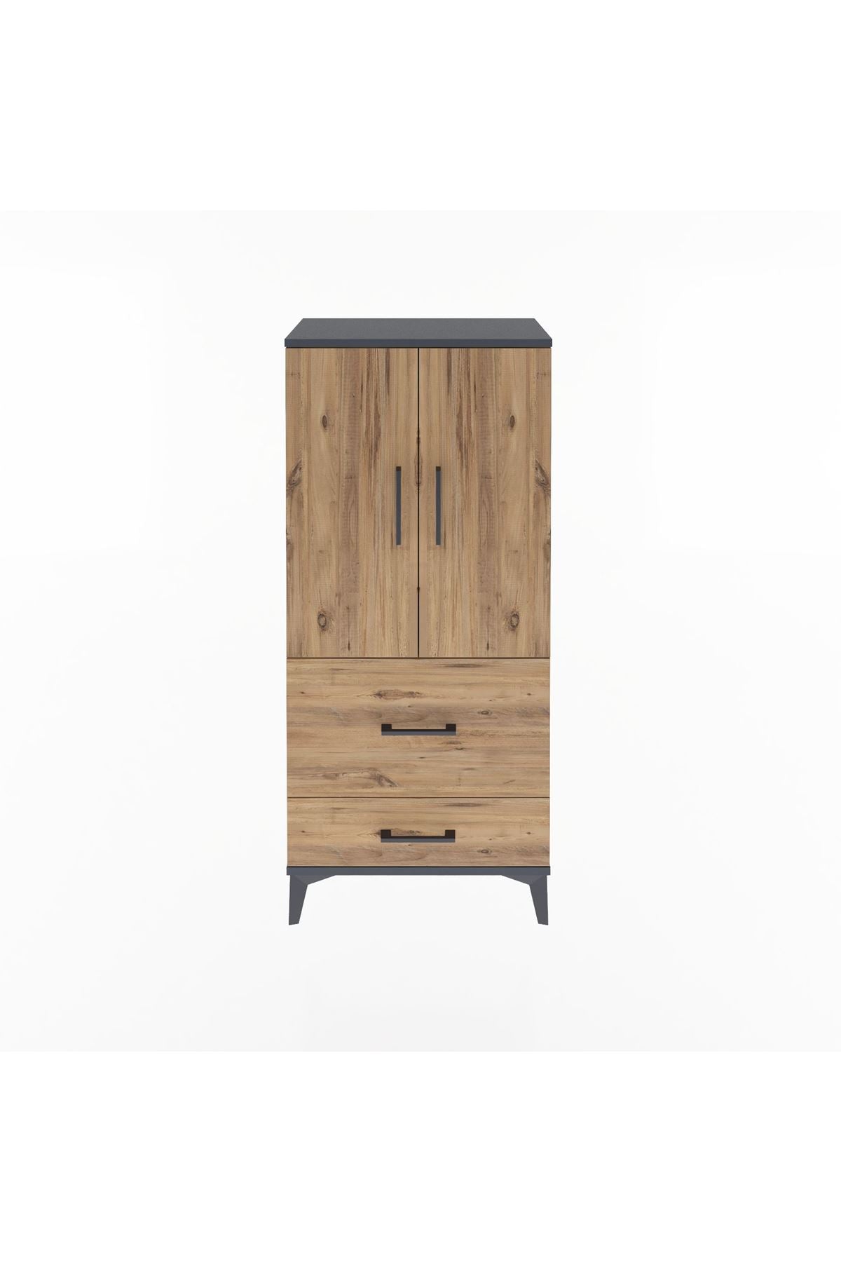 Arges Dolap Tek Raflı 2 Çekmeceli 2 Kapaklı 60x30x134 Antrasit-Çam