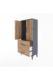 Arges Dolap Tek Raflı 2 Çekmeceli 2 Kapaklı 60x30x134 Antrasit-Çam