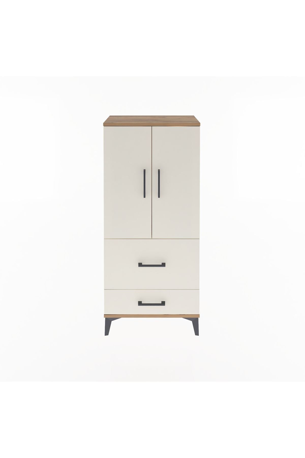 Arges Dolap Tek Raflı 2 Çekmeceli 2 Kapaklı 60x30x134 Çam-Aytaşı