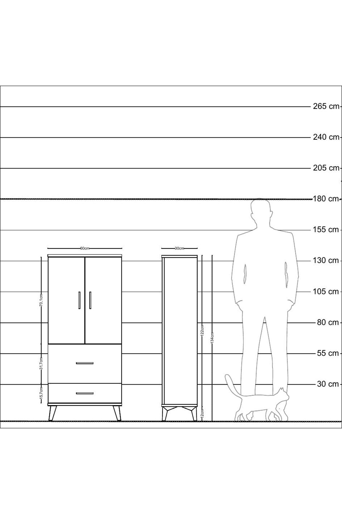 Arges Dolap Tek Raflı 2 Çekmeceli 2 Kapaklı 60x30x134 Çam-Aytaşı