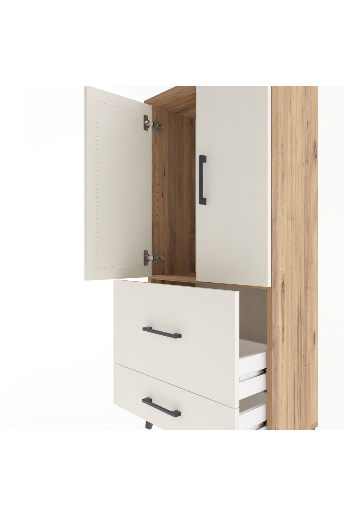 Arges Dolap Tek Raflı 2 Çekmeceli 2 Kapaklı 60x30x134 Çam-Aytaşı