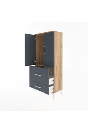 Arges Dolap Tek Raflı 2 Çekmeceli 2 Kapaklı 60x30x134 Çam-Antrasit