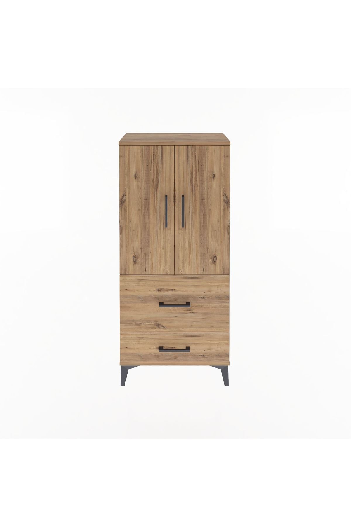 Arges Dolap Tek Raflı 2 Çekmeceli 2 Kapaklı 60x30x134 Çam-Çam