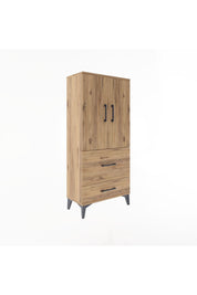 Arges Dolap Tek Raflı 2 Çekmeceli 2 Kapaklı 60x30x134 Çam-Çam