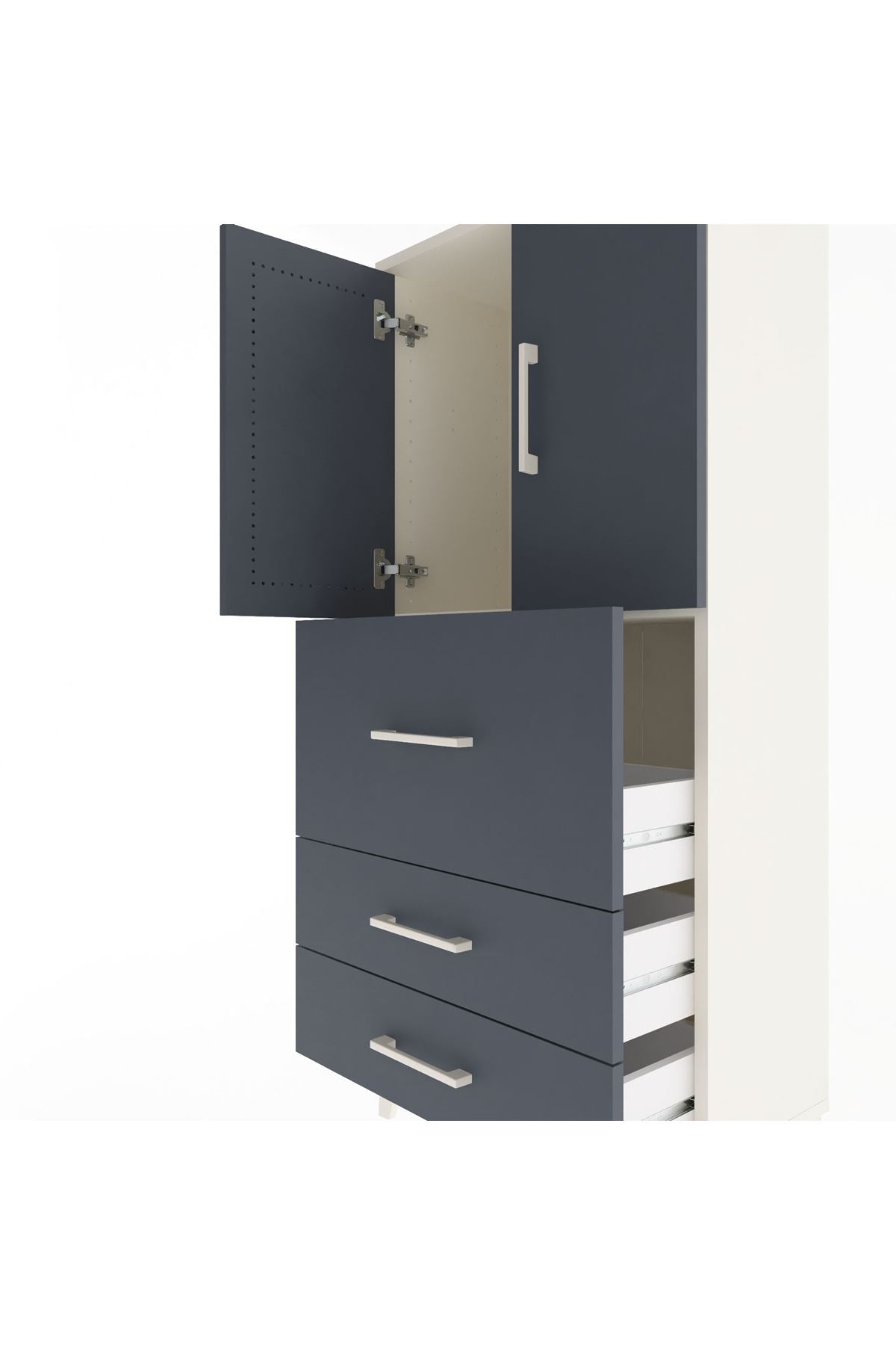 Arges Dolap Tek Raflı 3 Çekmeceli 2 Kapaklı 60x30x134 Aytaşı-Antrasit