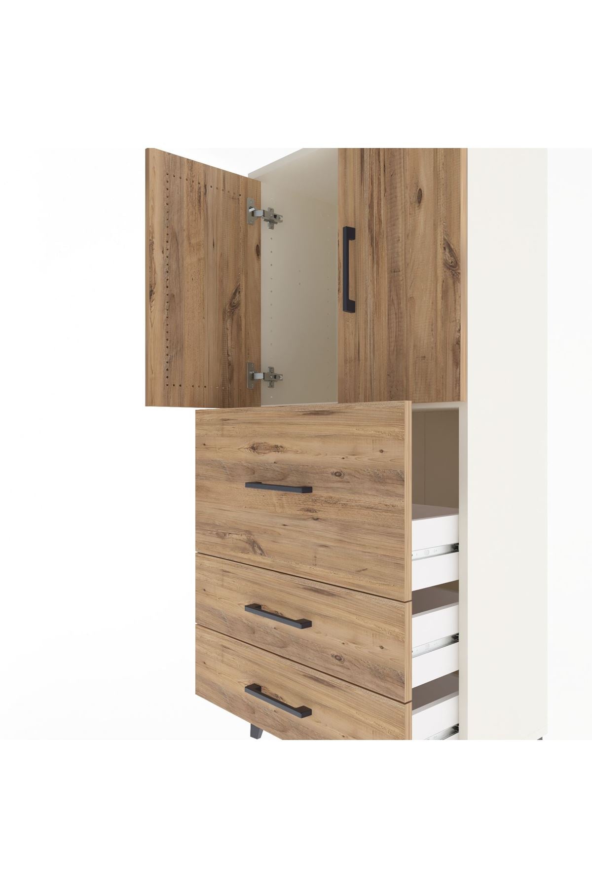 Arges Dolap Tek Raflı 3 Çekmeceli 2 Kapaklı 60x30x134 Aytaşı-Çam