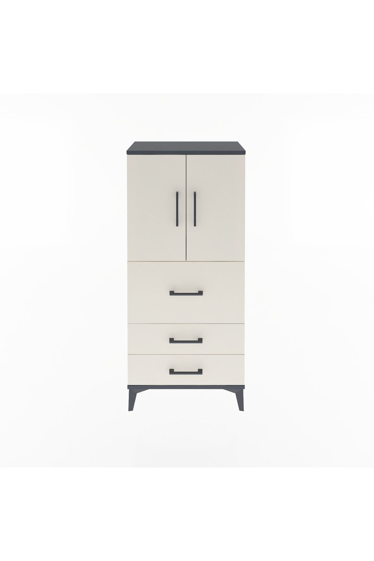 Arges Dolap Tek Raflı 3 Çekmeceli 2 Kapaklı 60x30x134 Antrasit-Aytaşı