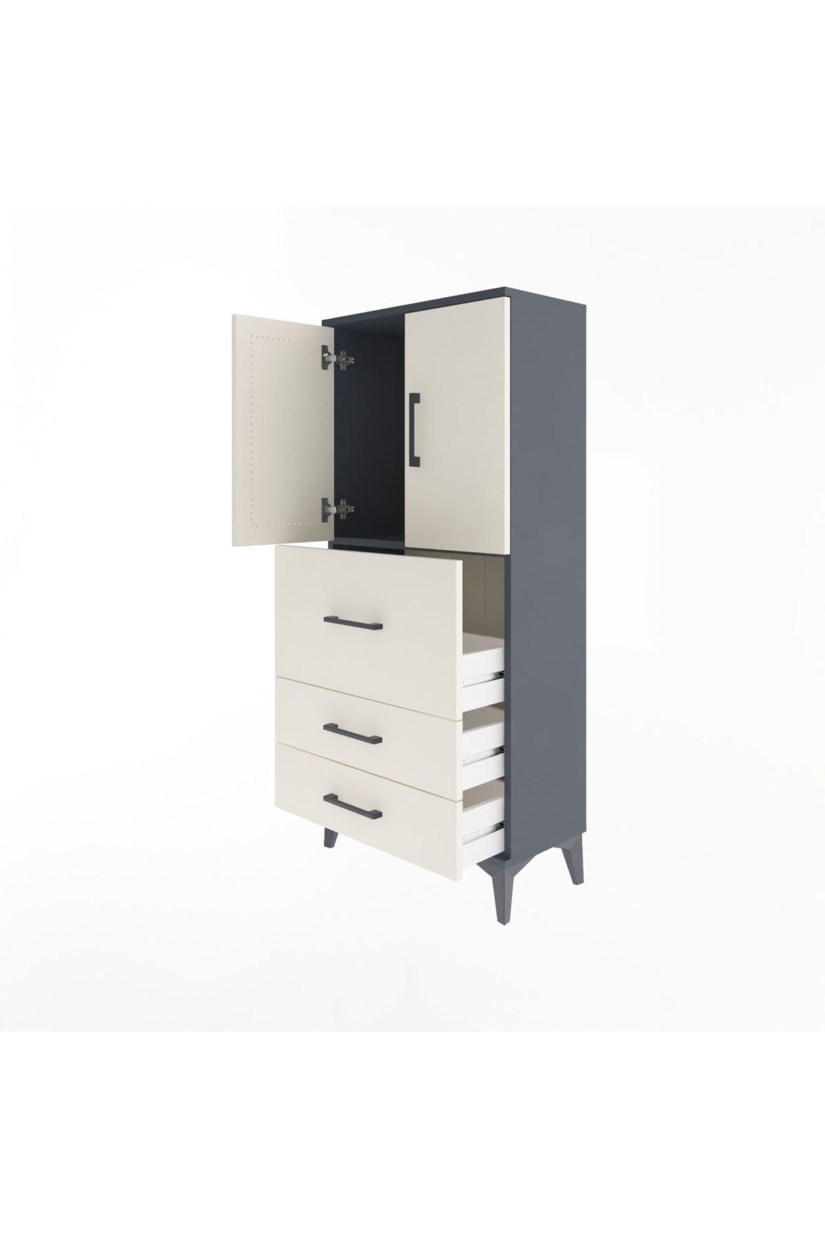 Arges Dolap Tek Raflı 3 Çekmeceli 2 Kapaklı 60x30x134 Antrasit-Aytaşı