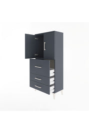Arges Dolap Tek Raflı 3 Çekmeceli 2 Kapaklı 60x30x134 Antrasit-Antrasit