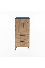 Arges Dolap Tek Raflı 3 Çekmeceli 2 Kapaklı 60x30x134 Antrasit-Çam