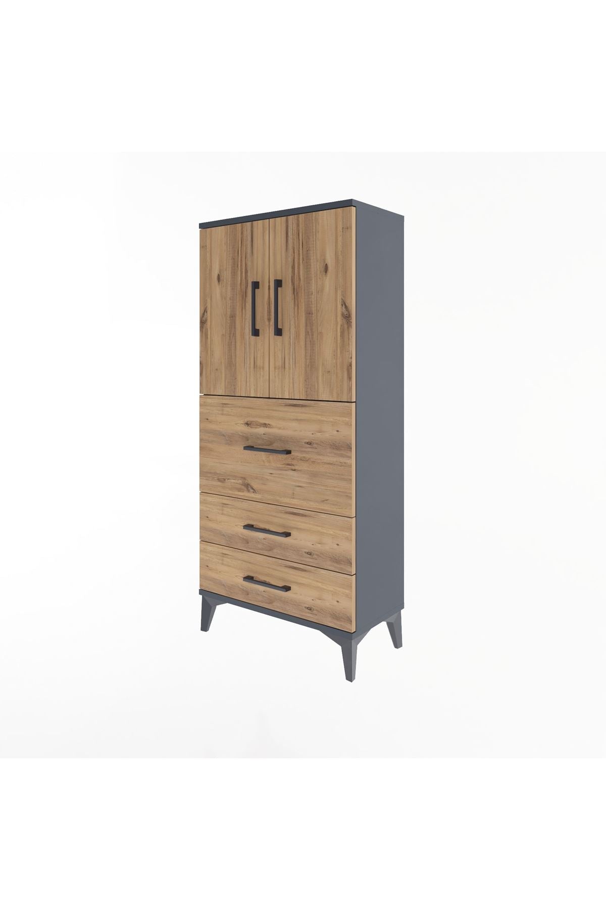 Arges Dolap Tek Raflı 3 Çekmeceli 2 Kapaklı 60x30x134 Antrasit-Çam